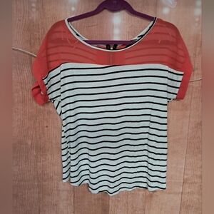 Love J size large striped blouse black white orange color pop